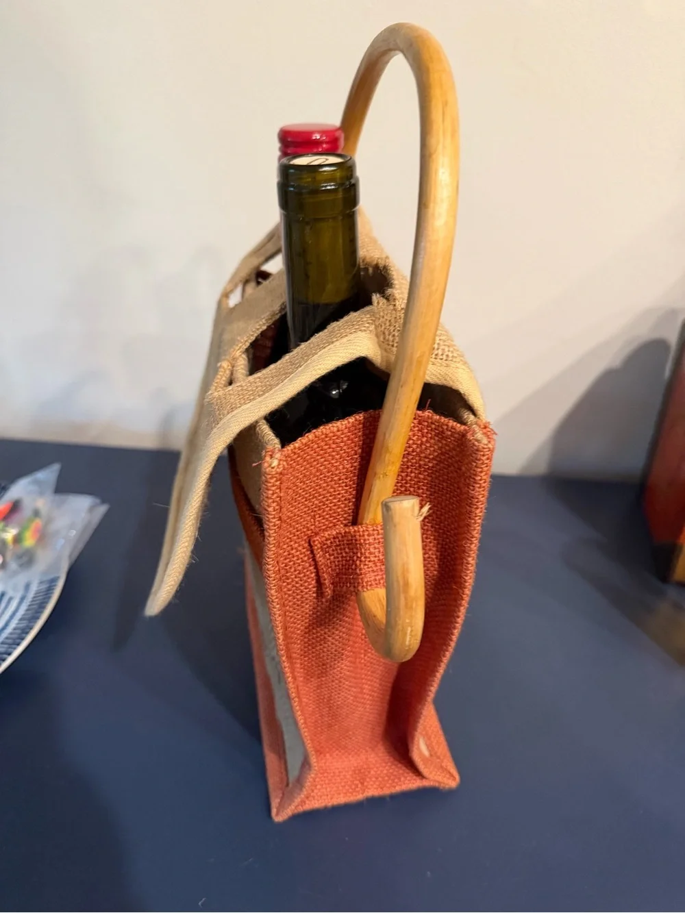Rust Accent Jute Double Wine Tote Bag - got wine?
